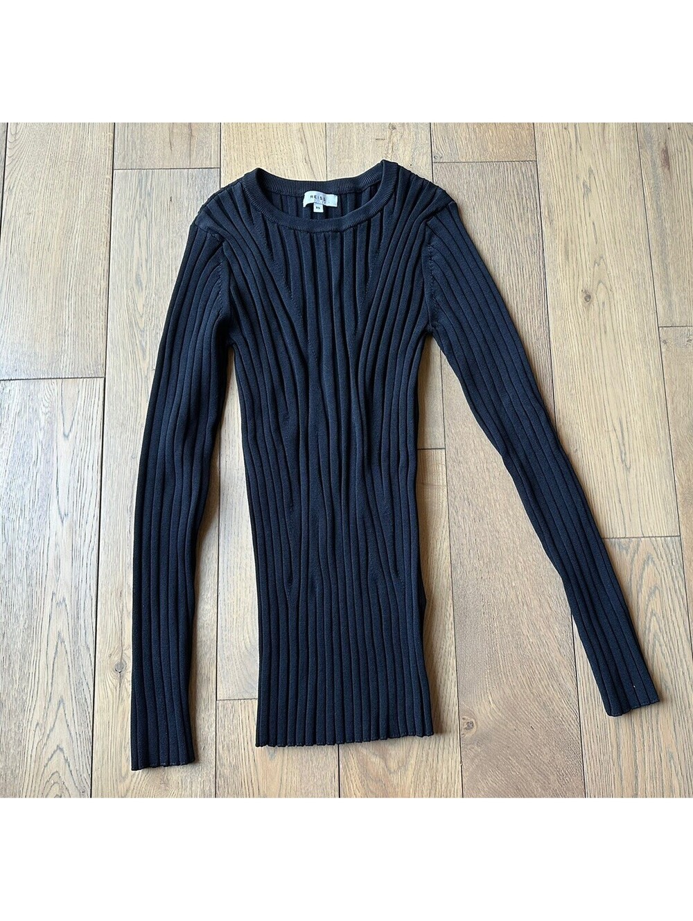 Reiss Womens Long Sleeve Viscose Rib Knitted Black Jumper Size XS